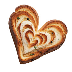 Fototapeta premium White bread in the shape of a heart on a transparent and white background. PNG.