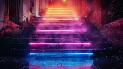 Illuminated Stairs With Neon Lights
