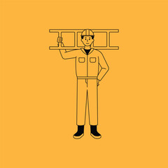 Workers doing a variety of jobs at the construction site. flat design style minimal vector illustration.