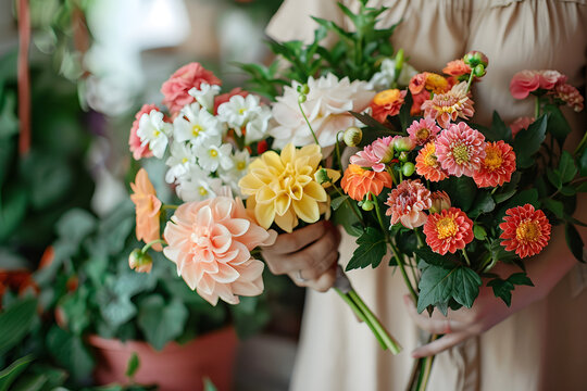 a person's hands holding a bouquet of fresh flowers or a potted plant
