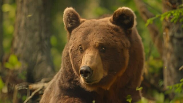close up bear at forest. 4k video animation