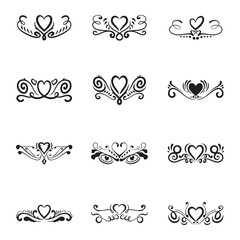 Set of heart flourish vector
