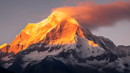 The Majestic Dhaulagiri Mountain at Sunset: A Striking Image of Nature's Grandeur