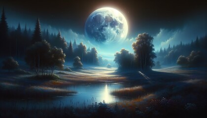 Illustration Digital Oil Painting of Moon shadow