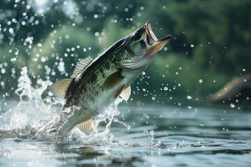 Obraz premium Bass fish jumping out of the water.