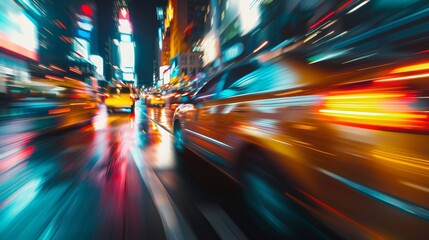Night Rush Blurred Motion of Urban Traffic on a Fast - obrazy, fototapety, plakaty