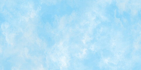 Abstract blue watercolor painted sky background by teal color blue, Abstract blue color clouds background, Vibrant clear blue sky with puffy and blurry natural clear clouds. - obrazy, fototapety, plakaty