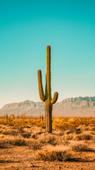 A minimalist depiction of a lone cactus in a desert landscape, mobile phone wallpaper or advertising background