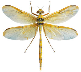 Orange dragonfly with transparent wings, cut out - stock png.
