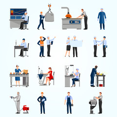 Obraz na płótnie Canvas Icons set of drawn in flat style different factory workers