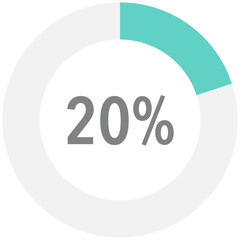 Colourful circle percentage diagrams 20%, simple indicator infographic flat design vector illustration loading data interface elements app button ui ux web isolated on white background