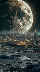 A bustling metropolis on the moon, as imagined in the past. mobile phone wallpaper