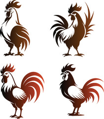rooster and hen Set Vector