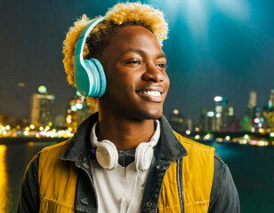 man guy jacket portrait fashion dj american music headphones african black