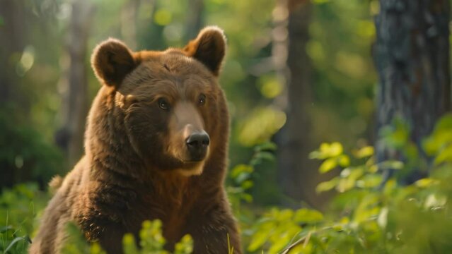 close up bear at forest. 4k video animation
