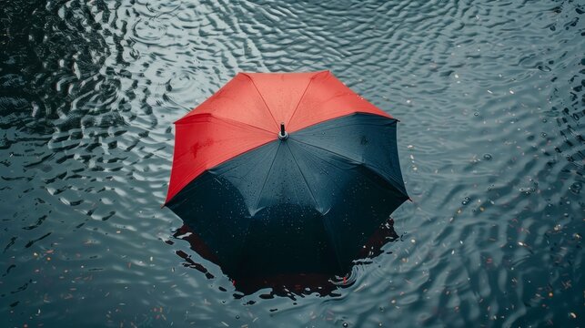 Red and Black Umbrella Floating in the Middle