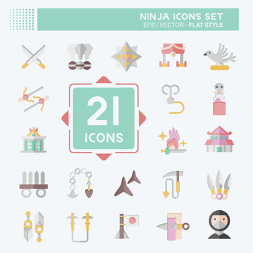 Icon Set Ninja. related to Japan symbol. flat style. simple design editable. simple illustration