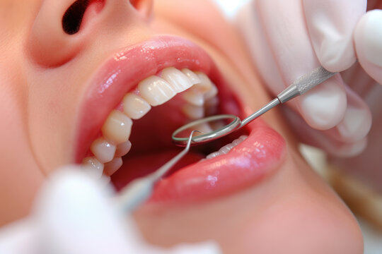 Dental examination, woman with toothache, periodontal disease in wisdom teeth, gum inflammation, dental pain, health problems concept