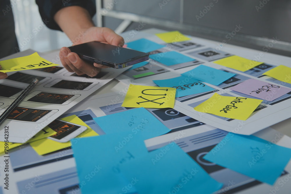 Wall mural ux graphic designer creative sketch planning application process development prototype wireframe for