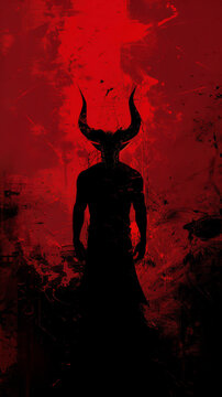 Silhouettes of horned figures, symbolizing the menacing form of demons. mobile phone wallpaper