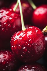 Fresh Dew-Kissed Cherries in Close-Up at a Farmers Market in Summer