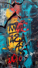 Graffiti on a ruined wall, the words changing as you move your phone, mobile phone wallpaper