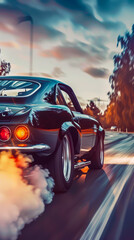 A turbocharged car revving its engine at the starting line, mobile phone wallpaper