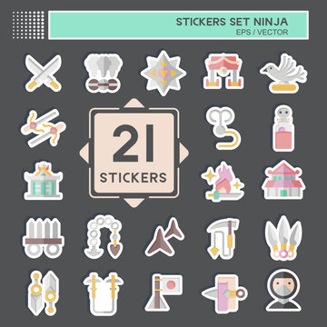 Sticker Set Ninja. related to Japan symbol. simple design editable. simple illustration