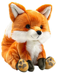 Fototapeta premium Plush fox toy with white and orange fur, cut out - stock png.