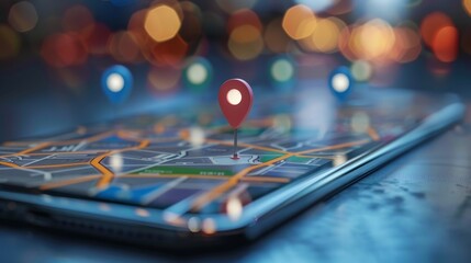 Smartphone with Map, GPS, navigator pin checking points - obrazy, fototapety, plakaty
