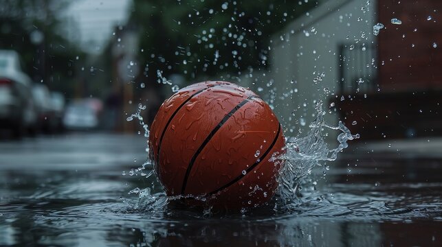 Splashing Basketball on Wet Surface