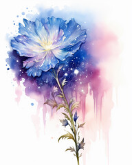 Obraz premium Cosmic Blue Flower Watercolor Painting