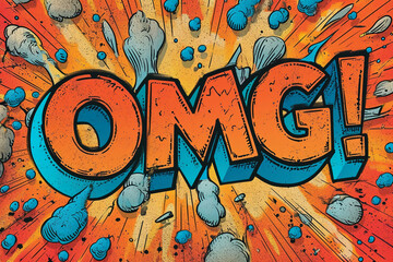 The word "OMG!" written in a speech bubble, in thick clear and readable font, comic book-influenced, black and white graphic, cheerful colors, cartoon vector, minimal and clean, white background