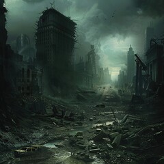 dark and gritty illustration of a post-apocalyptic wasteland - obrazy, fototapety, plakaty
