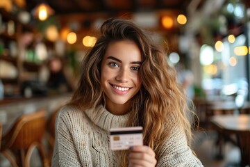 Gen Z woman embraces the rise of modern banking as she smiles with a credit card in her hand
