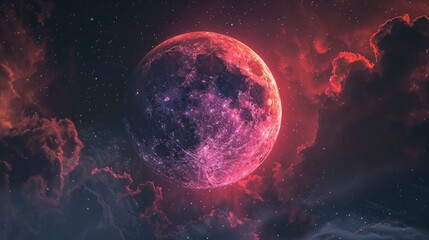 A red moon in the dark night sky - obrazy, fototapety, plakaty