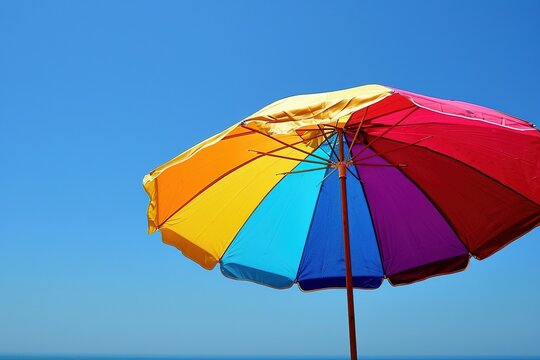 Colorful beach umbrella under the clear blue sky