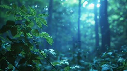 The forest with deep blues and neon greens