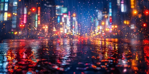Fototapeta premium A rainy street at night background in watercolor landscape_01