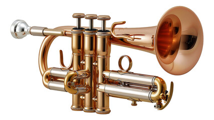 Shiny brass trumpet, cut out - stock png.