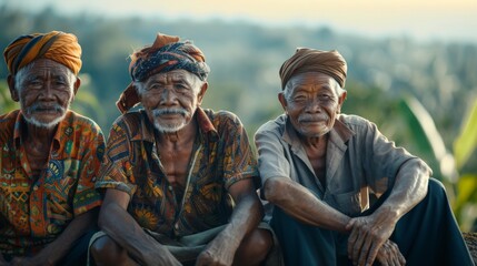 portrait of three indonesian villagers - obrazy, fototapety, plakaty
