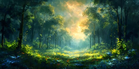 Obraz premium A mystical forest background in acrylic painting style_02