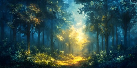 Obraz na płótnie Canvas A mystical forest background in acrylic painting style_01