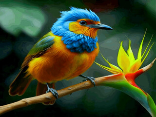  3d render of a colorful bird on a background of nature Vector  