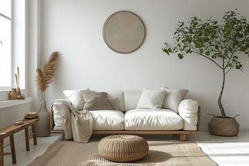 a white Scandinavian living room with a sofa.