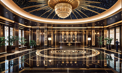 Obraz premium A Painting of a Grand Soiree: Diamonds Dazzle Beneath Crystal Chandeliers in a Luxurious Palace Ballroom.