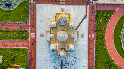 Aerial view Prem Mandir mathura, This Hindu temple in Vrindavan, Mathura, India. It is maintained by Jagadguru Kripalu Parishat, DJI mini 3pro - obrazy, fototapety, plakaty
