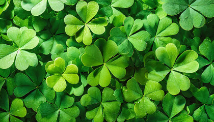 Clover leaves background. St Patrick's day concept. Green leaves background - obrazy, fototapety, plakaty