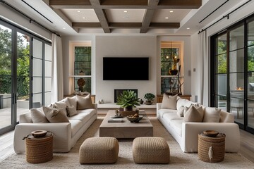 Fototapeta premium Designer Living Room Showcasing a Stylish Modern Aesthetic.