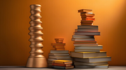 golden trophy trophy gold trophy set on top of stacks of books